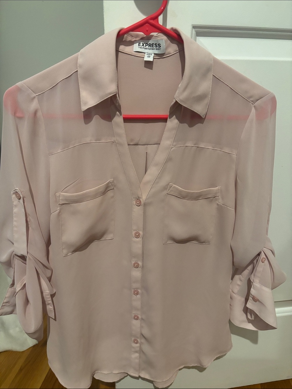 Express Sheer Button-Front Blouse in Blush Pink